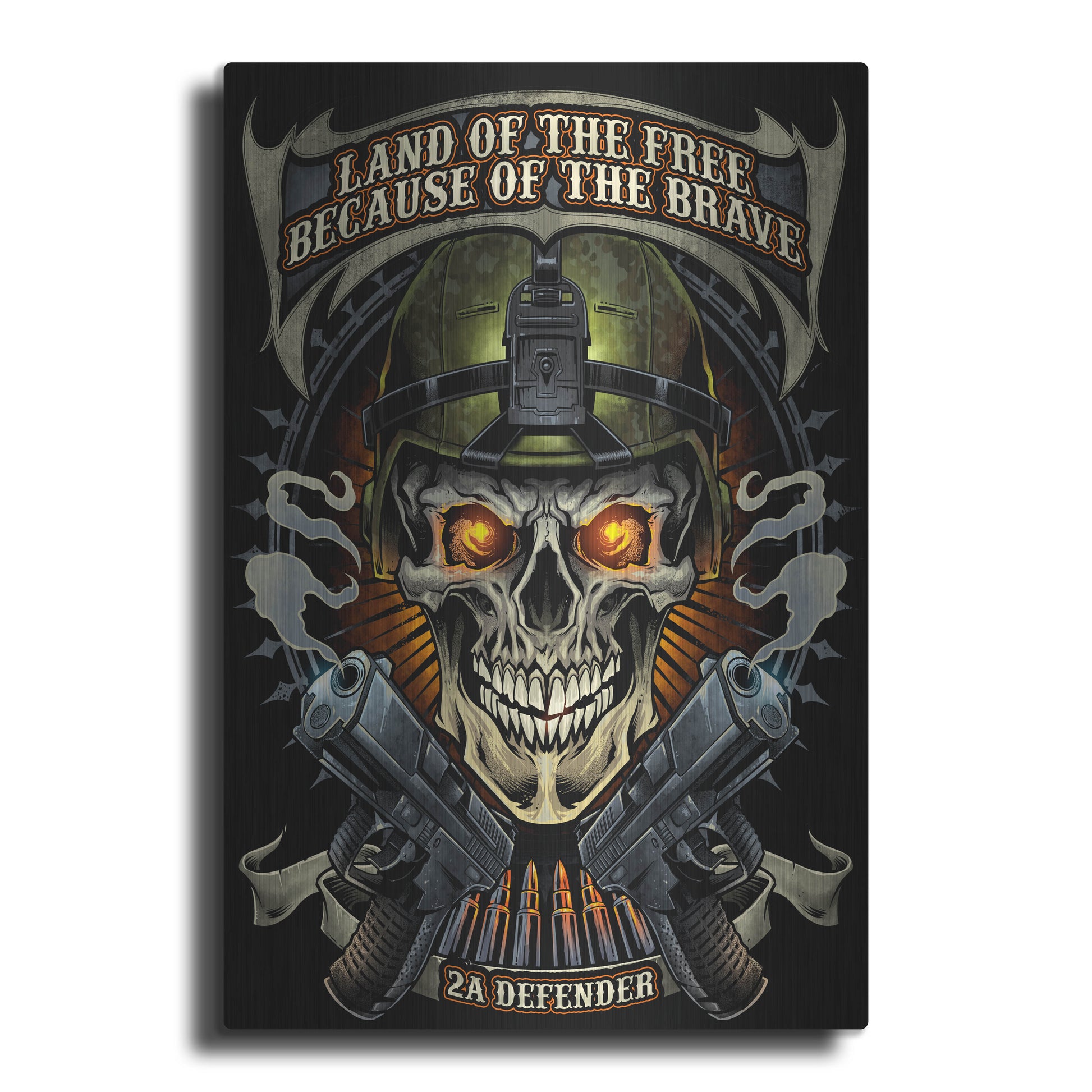 Luxe Metal Art 'Skull Soldier and Guns' by Flyland Designs, Metal Wall Art