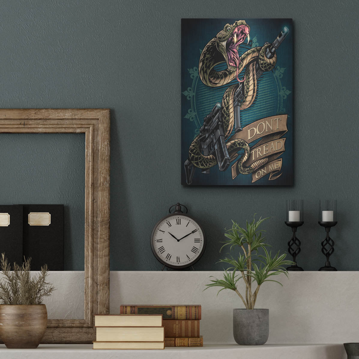 Luxe Metal Art 'Snake and Rifle T-Shirt Template' by Flyland Designs, Metal Wall Art,12x16