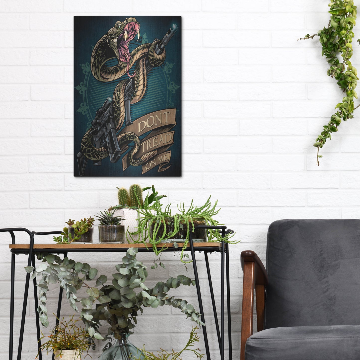 Luxe Metal Art 'Snake and Rifle T-Shirt Template' by Flyland Designs, Metal Wall Art,12x16