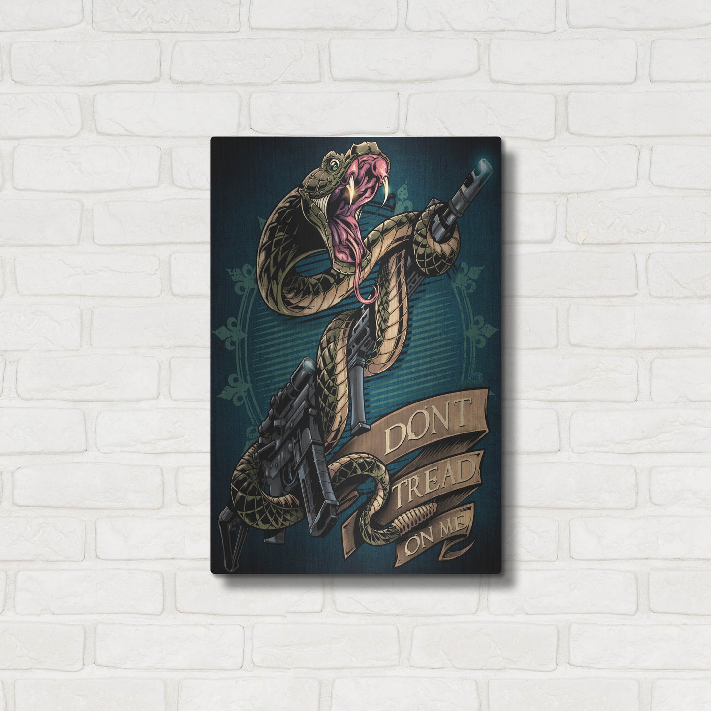 Luxe Metal Art 'Snake and Rifle T-Shirt Template' by Flyland Designs, Metal Wall Art,16x24