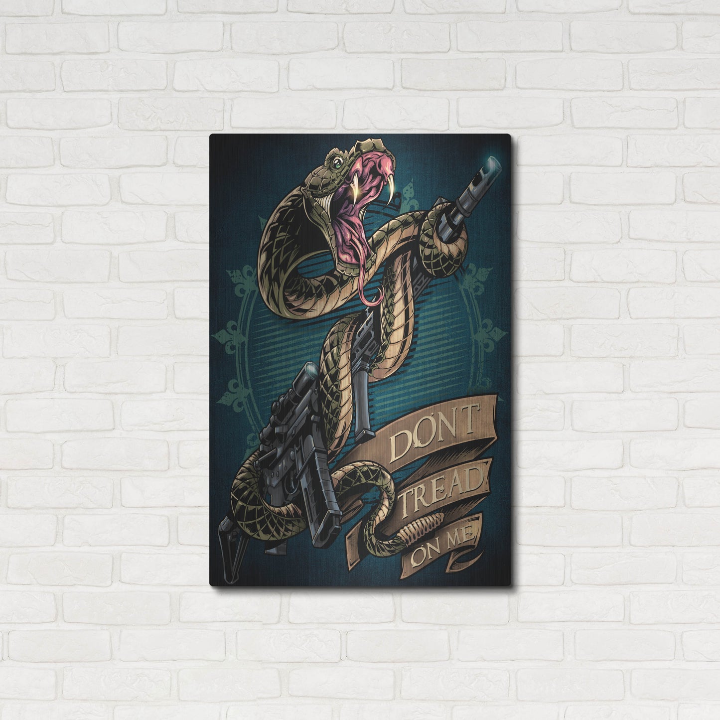 Luxe Metal Art 'Snake and Rifle T-Shirt Template' by Flyland Designs, Metal Wall Art,24x36