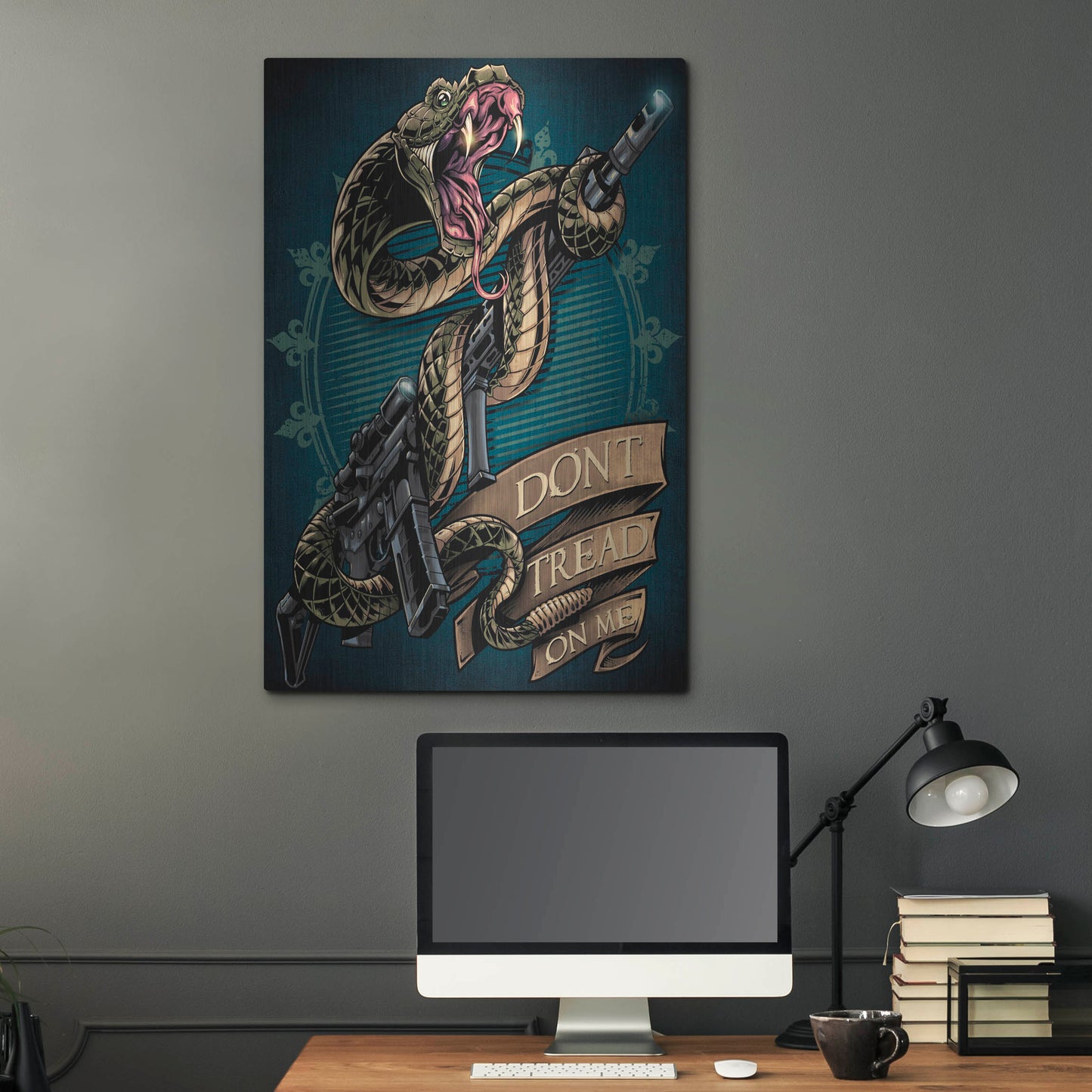 Luxe Metal Art 'Snake and Rifle T-Shirt Template' by Flyland Designs, Metal Wall Art,24x36