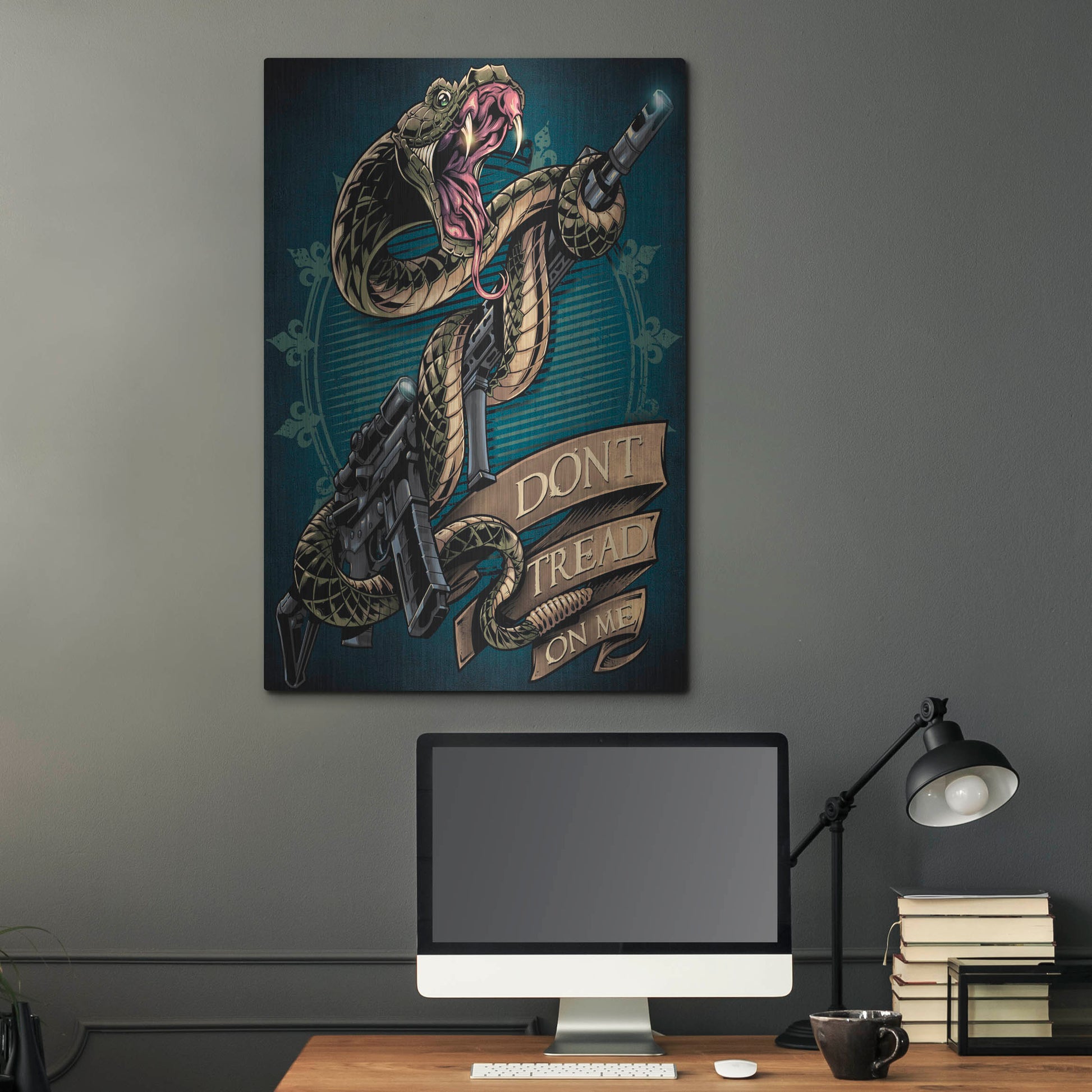 Luxe Metal Art 'Snake and Rifle T-Shirt Template' by Flyland Designs, Metal Wall Art,24x36