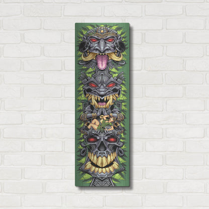 Luxe Metal Art 'Aztec Tiki Totem Skateboard' by Flyland Designs, Metal Wall Art,12x36
