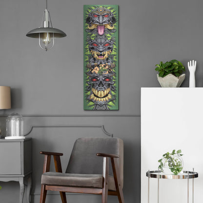 Luxe Metal Art 'Aztec Tiki Totem Skateboard' by Flyland Designs, Metal Wall Art,12x36