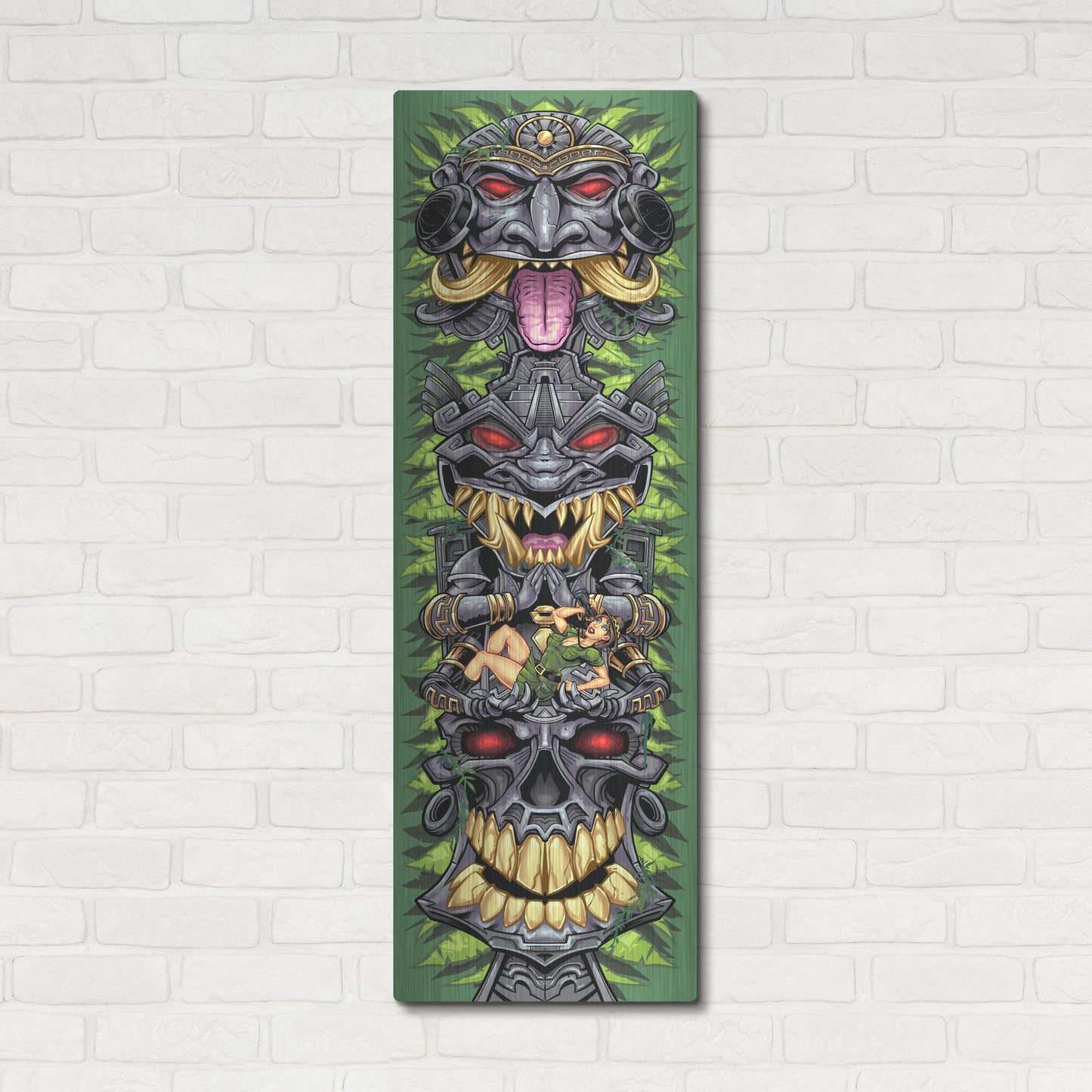 Luxe Metal Art 'Aztec Tiki Totem Skateboard' by Flyland Designs, Metal Wall Art,16x48