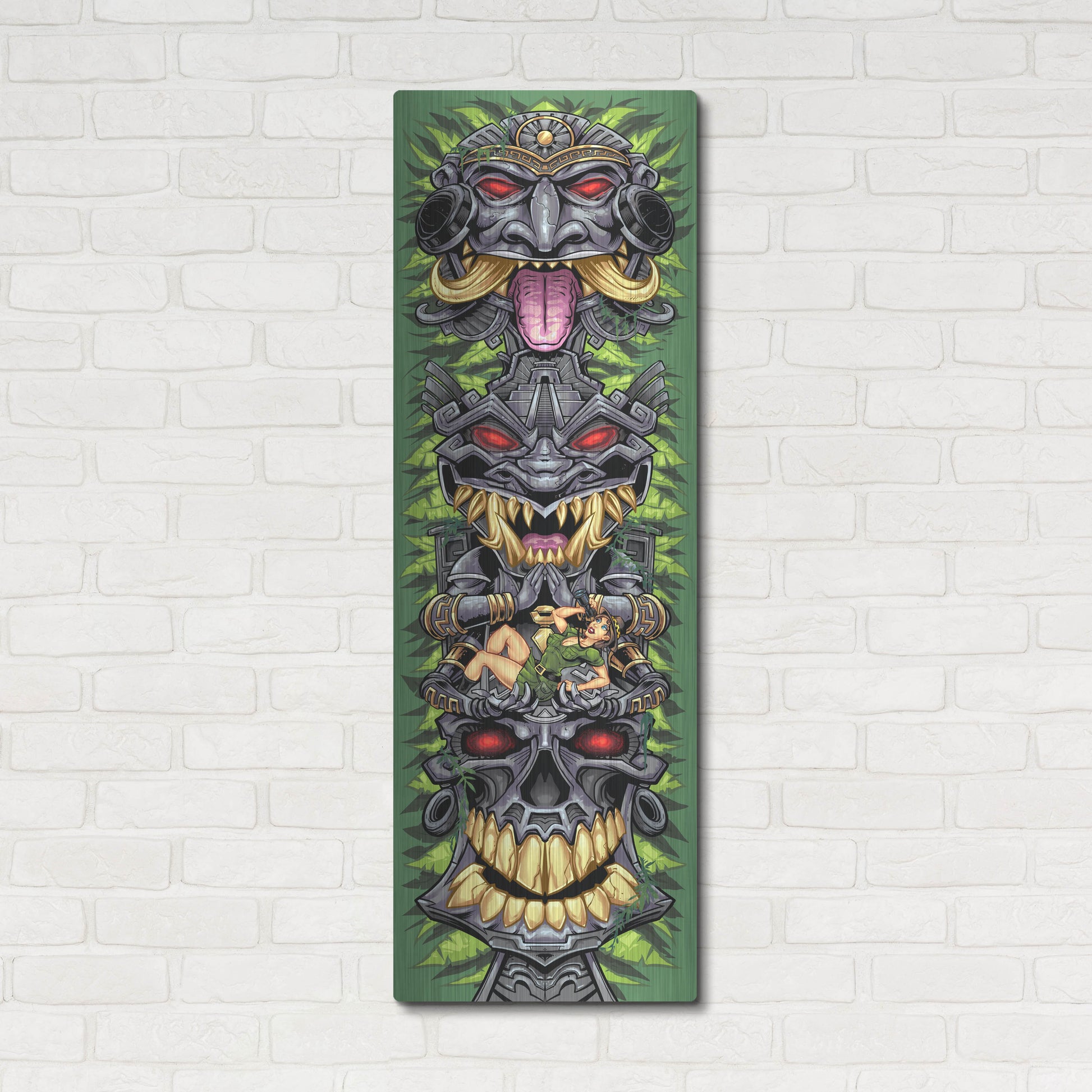 Luxe Metal Art 'Aztec Tiki Totem Skateboard' by Flyland Designs, Metal Wall Art,16x48