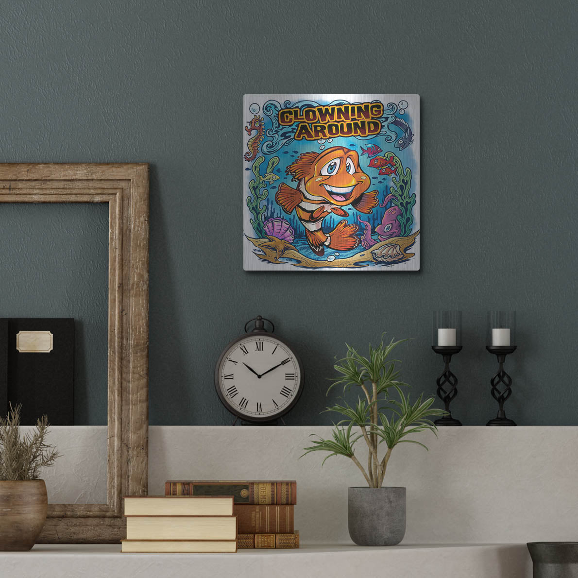 Luxe Metal Art 'Clown Fish Underwater Scene' by Flyland Designs, Metal Wall Art,12x12
