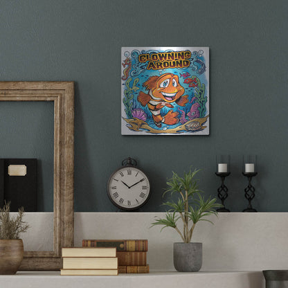Luxe Metal Art 'Clown Fish Underwater Scene' by Flyland Designs, Metal Wall Art,12x12