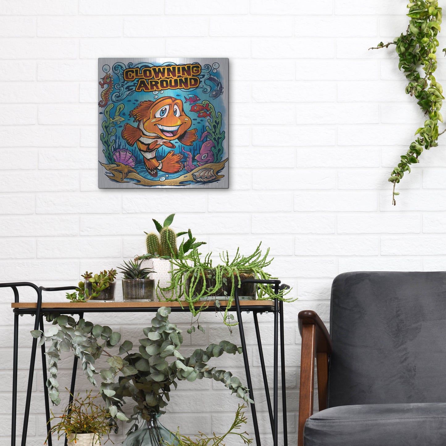 Luxe Metal Art 'Clown Fish Underwater Scene' by Flyland Designs, Metal Wall Art,12x12