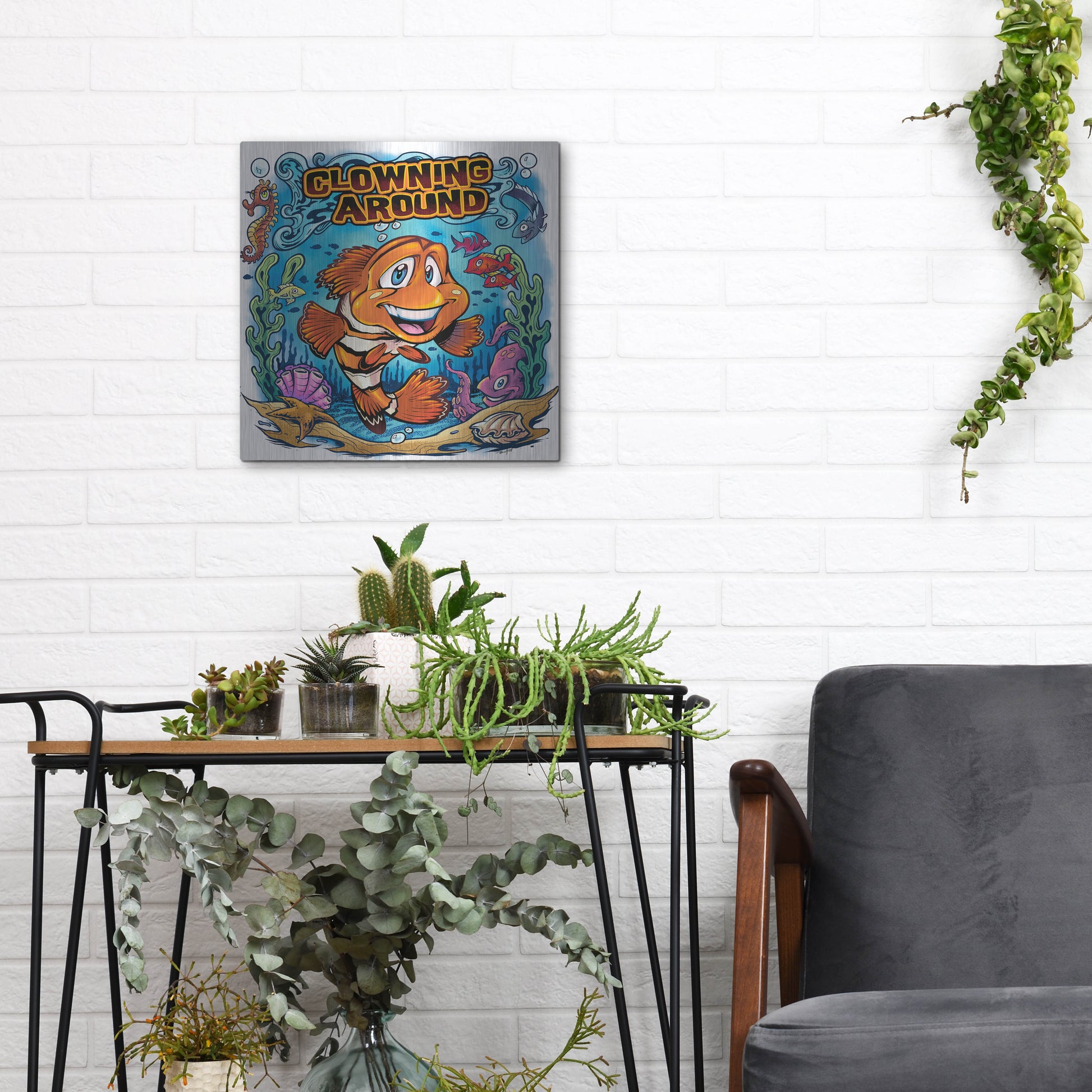 Luxe Metal Art 'Clown Fish Underwater Scene' by Flyland Designs, Metal Wall Art,12x12