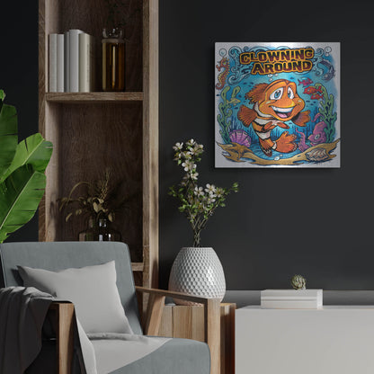 Luxe Metal Art 'Clown Fish Underwater Scene' by Flyland Designs, Metal Wall Art,24x24