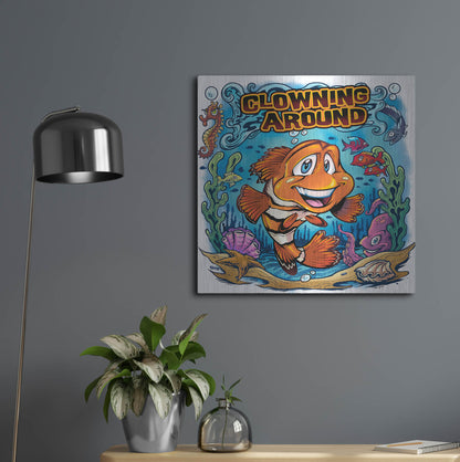 Luxe Metal Art 'Clown Fish Underwater Scene' by Flyland Designs, Metal Wall Art,24x24