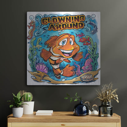 Luxe Metal Art 'Clown Fish Underwater Scene' by Flyland Designs, Metal Wall Art,24x24