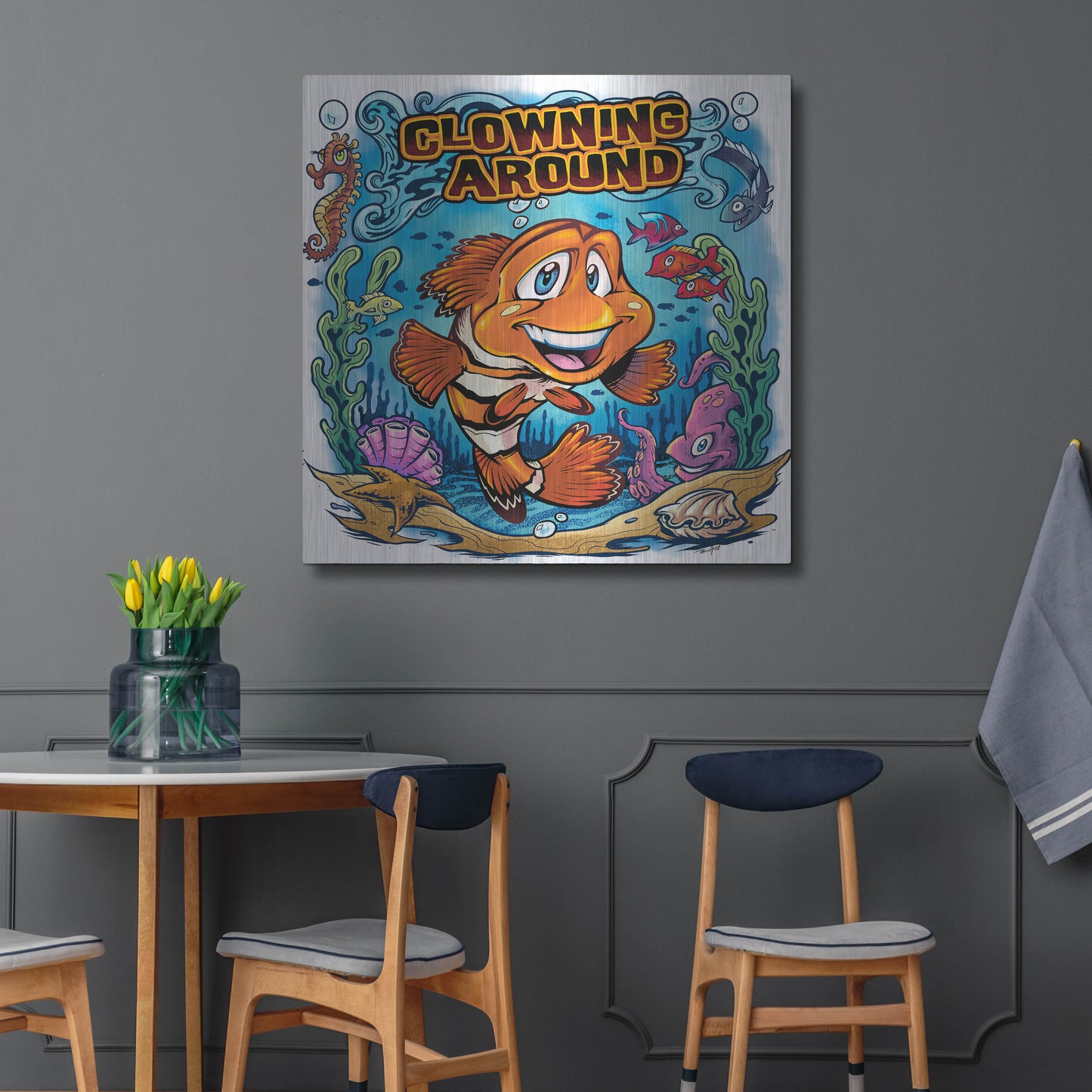 Luxe Metal Art 'Clown Fish Underwater Scene' by Flyland Designs, Metal Wall Art,36x36