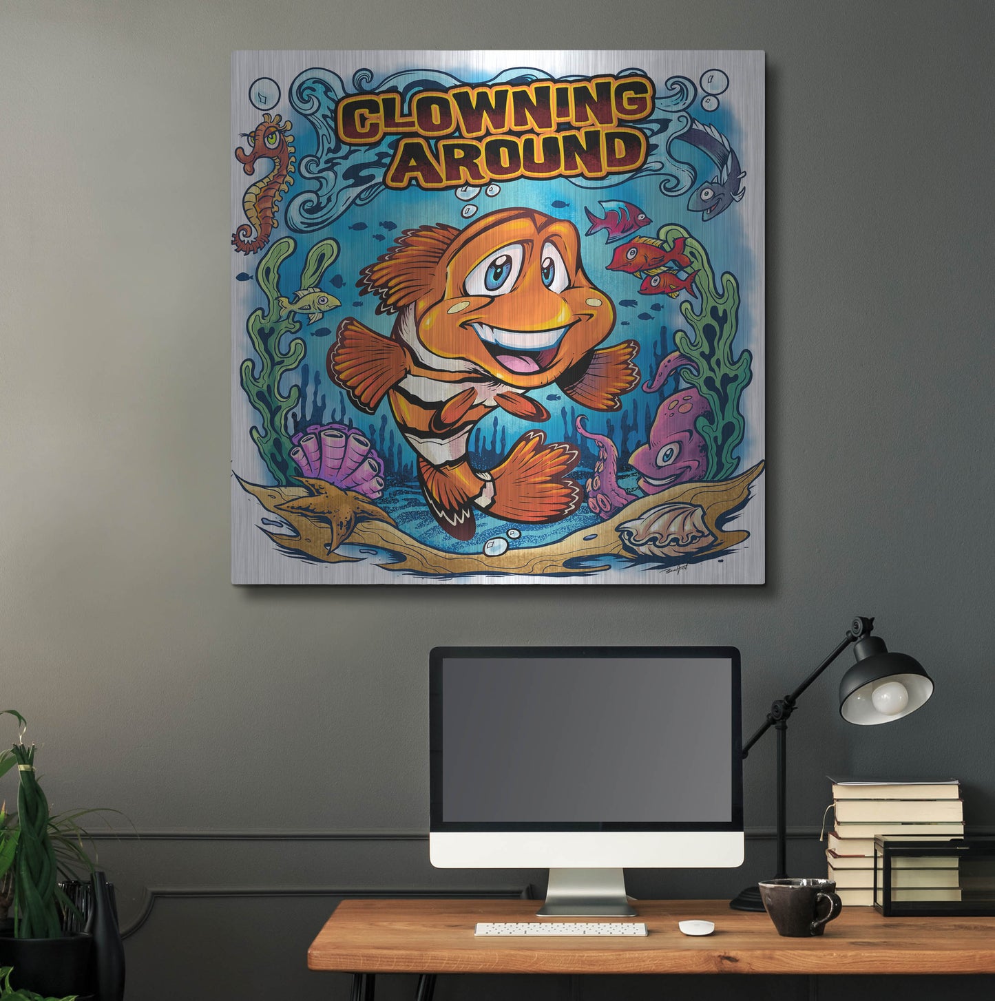 Luxe Metal Art 'Clown Fish Underwater Scene' by Flyland Designs, Metal Wall Art,36x36