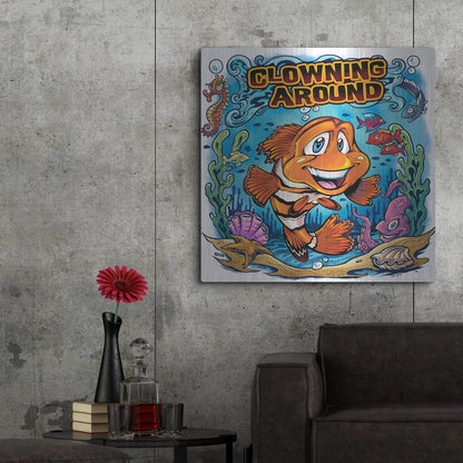 Luxe Metal Art 'Clown Fish Underwater Scene' by Flyland Designs, Metal Wall Art,36x36