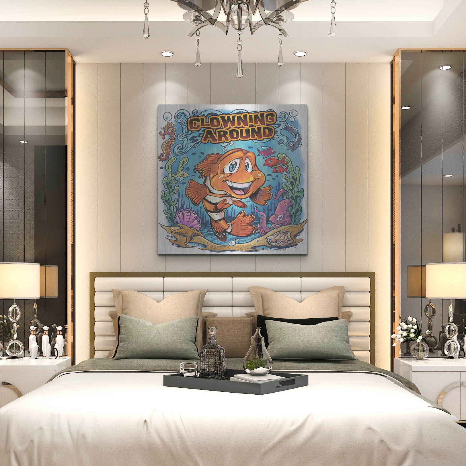 Luxe Metal Art 'Clown Fish Underwater Scene' by Flyland Designs, Metal Wall Art,36x36