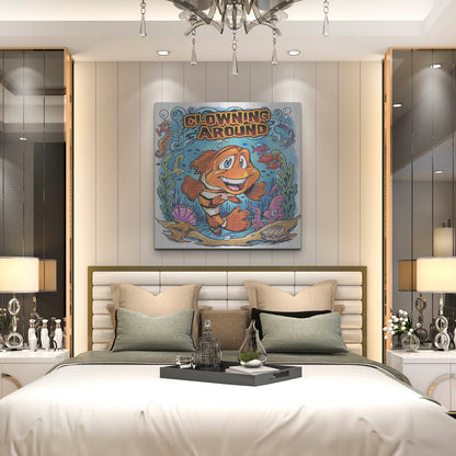 Luxe Metal Art 'Clown Fish Underwater Scene' by Flyland Designs, Metal Wall Art,36x36