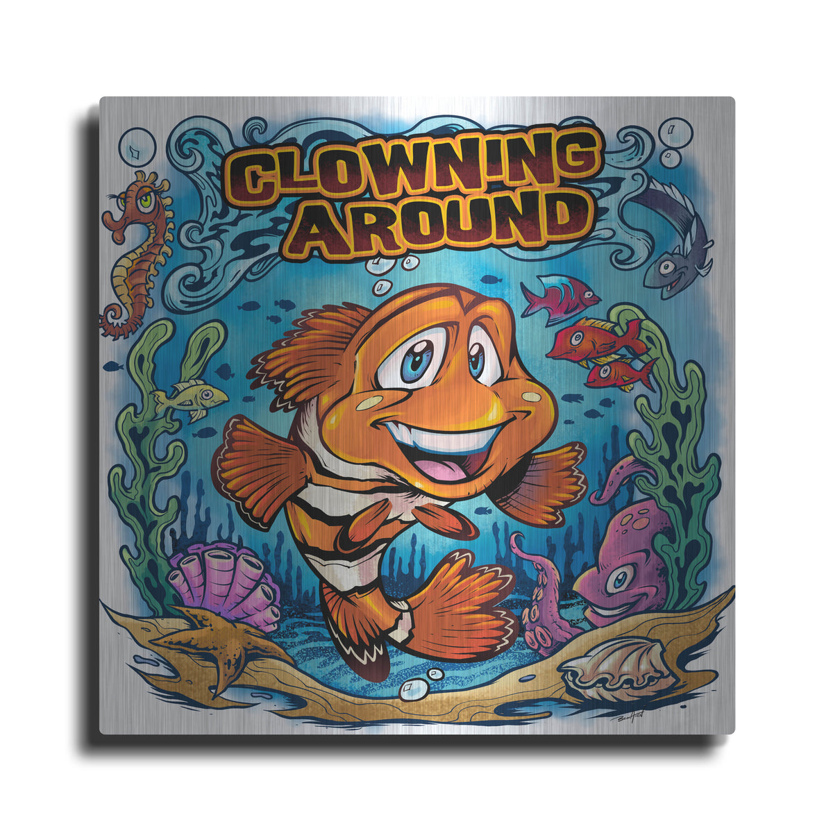 Luxe Metal Art 'Clown Fish Underwater Scene' by Flyland Designs, Metal Wall Art