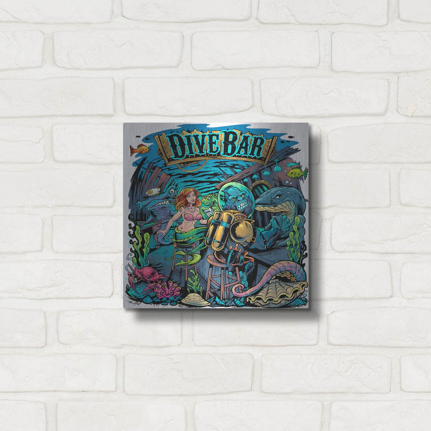 Luxe Metal Art 'Dive Bar' by Flyland Designs, Metal Wall Art,12x12