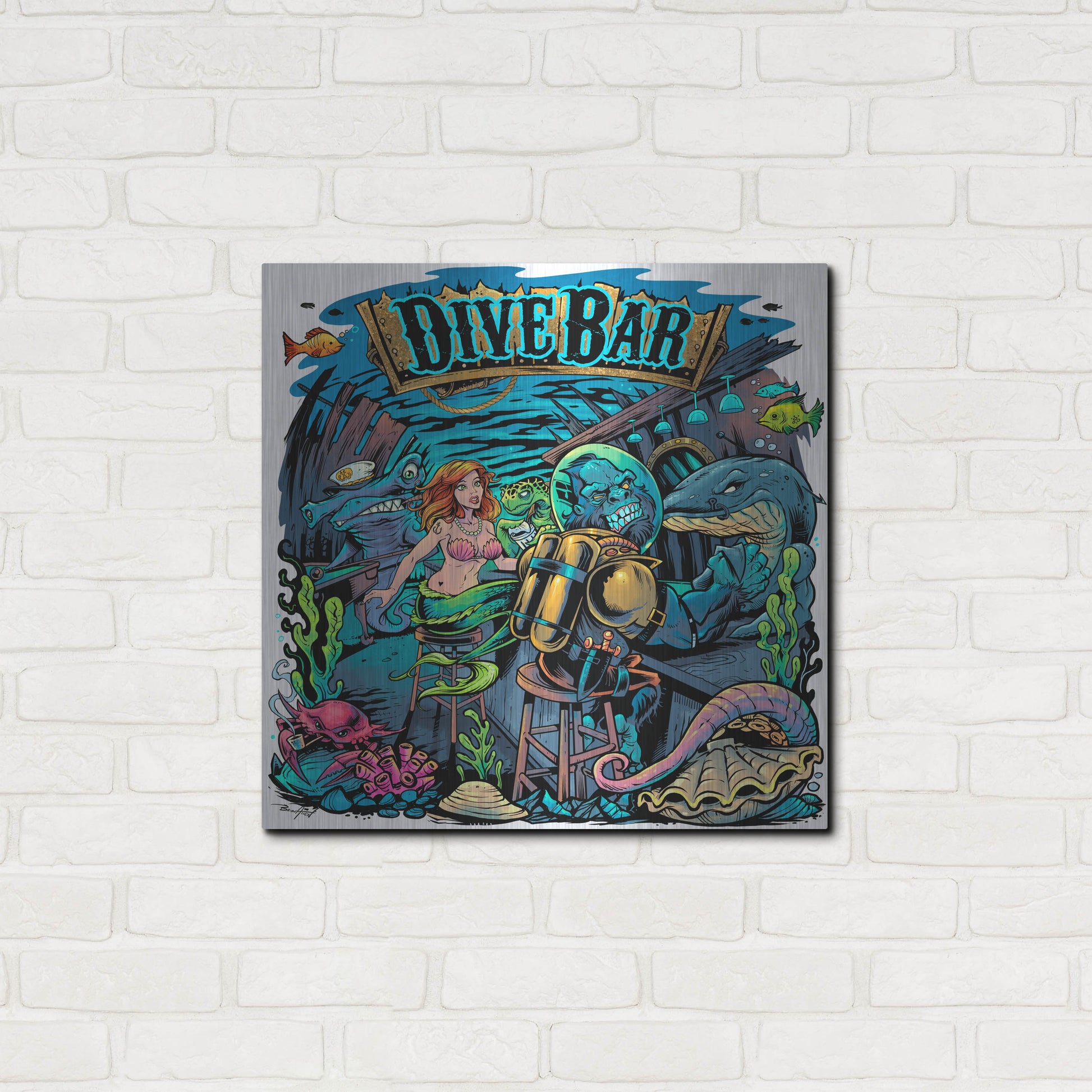 Luxe Metal Art 'Dive Bar' by Flyland Designs, Metal Wall Art,24x24