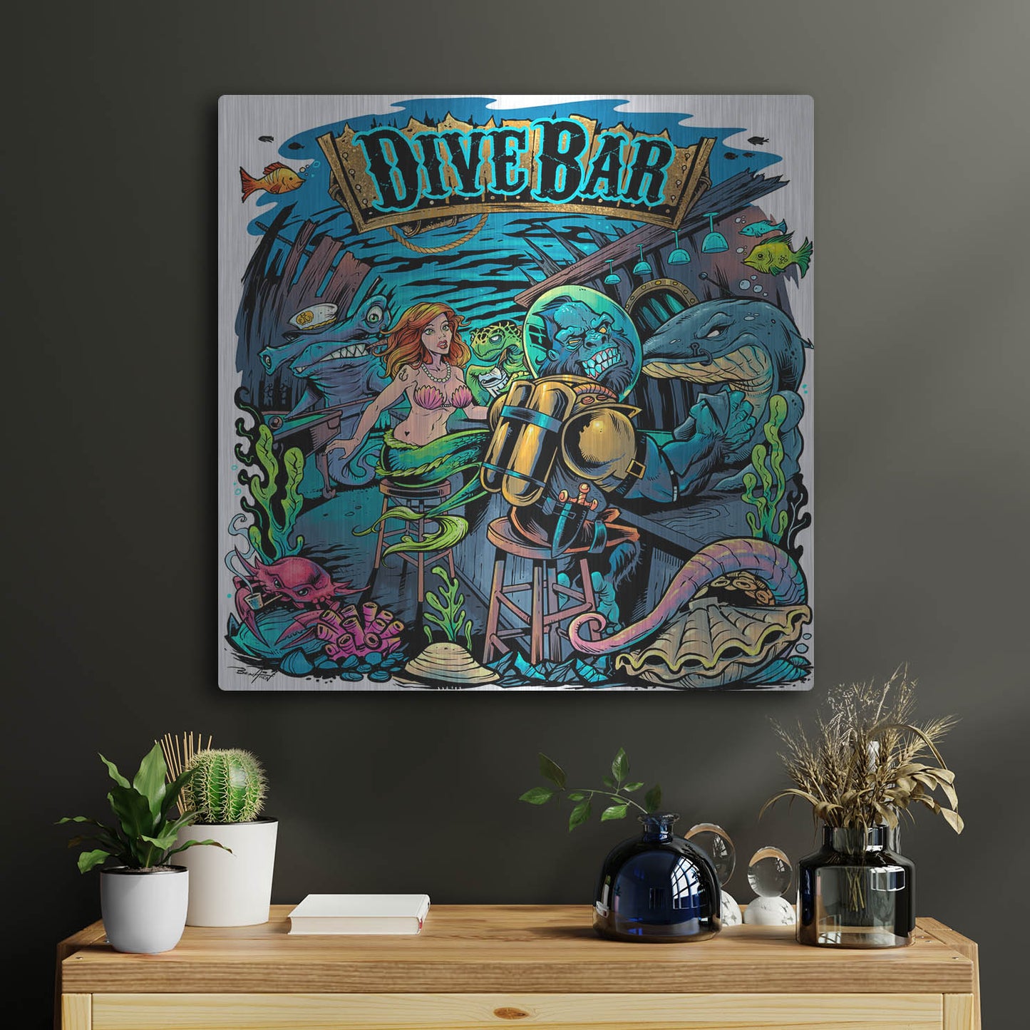 Luxe Metal Art 'Dive Bar' by Flyland Designs, Metal Wall Art,24x24