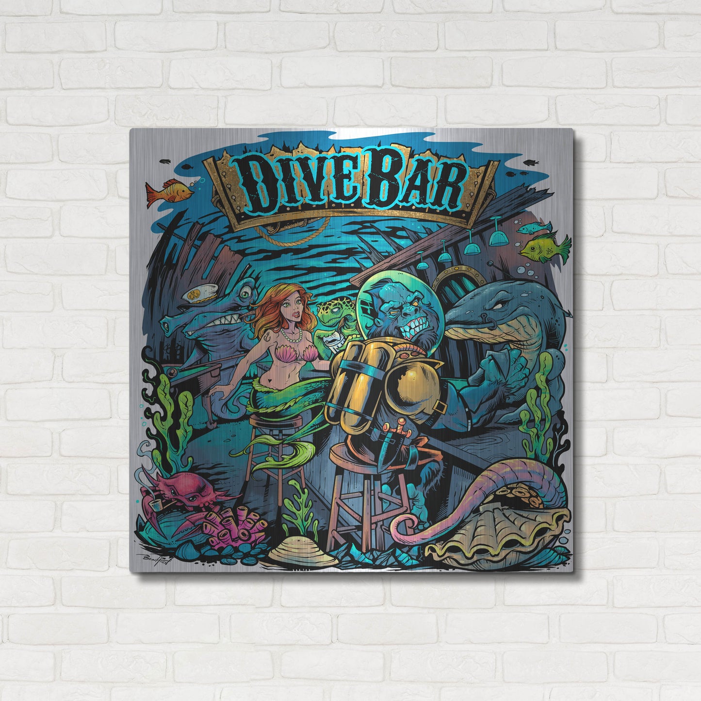 Luxe Metal Art 'Dive Bar' by Flyland Designs, Metal Wall Art,36x36