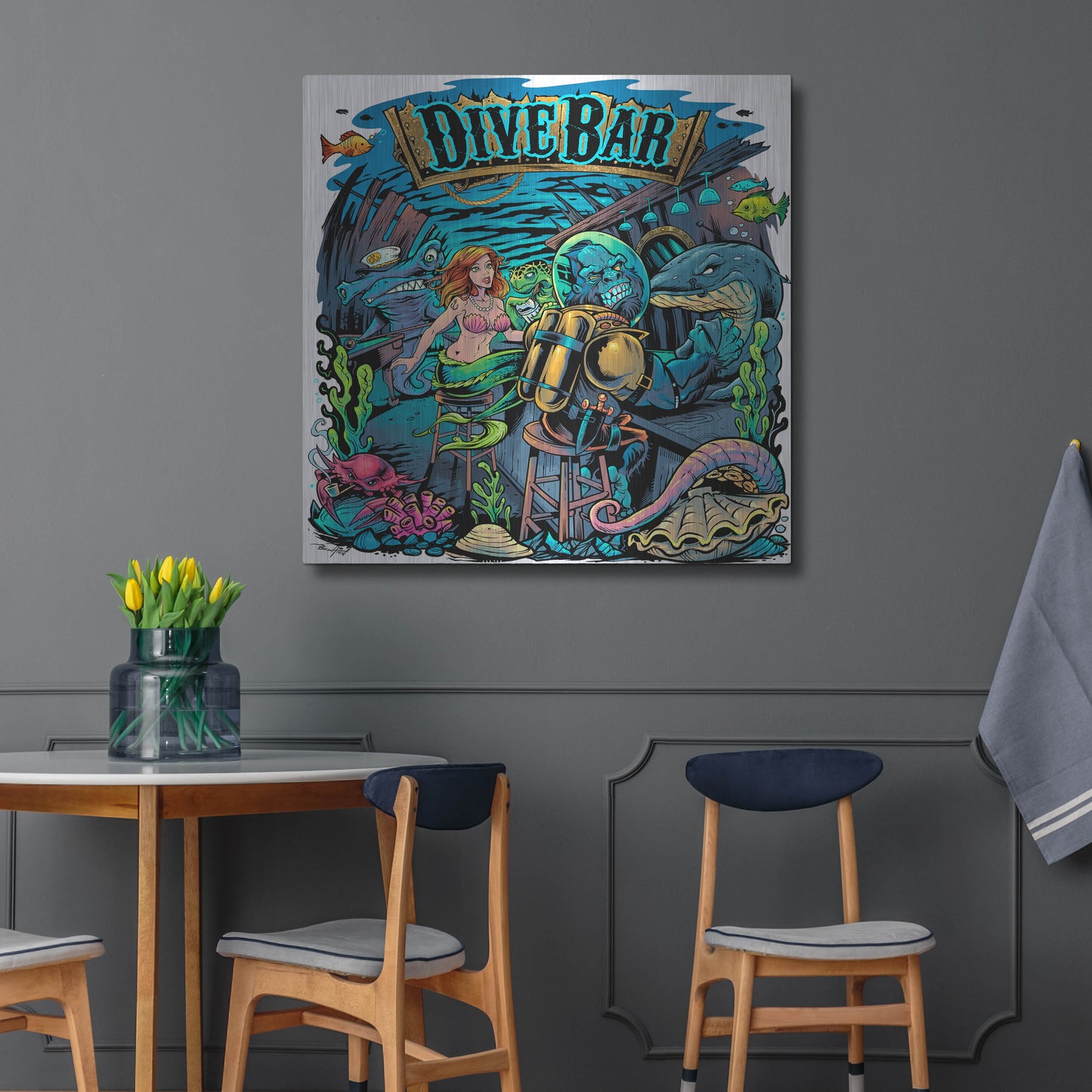 Luxe Metal Art 'Dive Bar' by Flyland Designs, Metal Wall Art,36x36