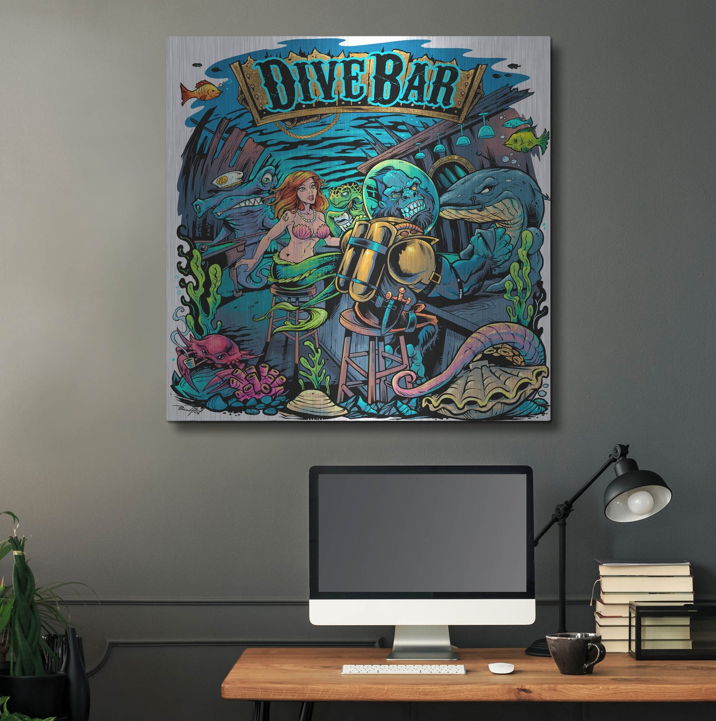 Luxe Metal Art 'Dive Bar' by Flyland Designs, Metal Wall Art,36x36