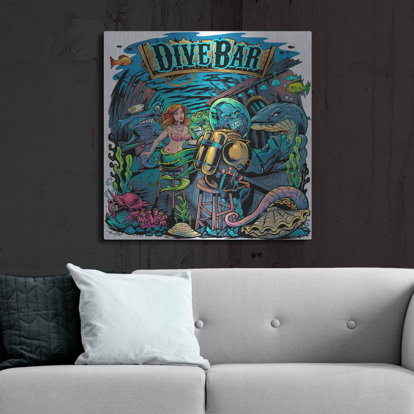 Luxe Metal Art 'Dive Bar' by Flyland Designs, Metal Wall Art,36x36