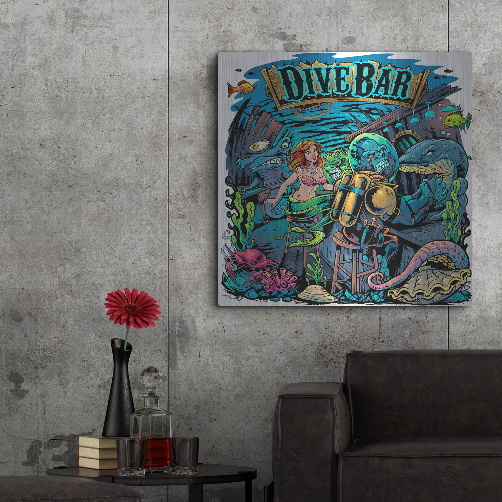 Luxe Metal Art 'Dive Bar' by Flyland Designs, Metal Wall Art,36x36