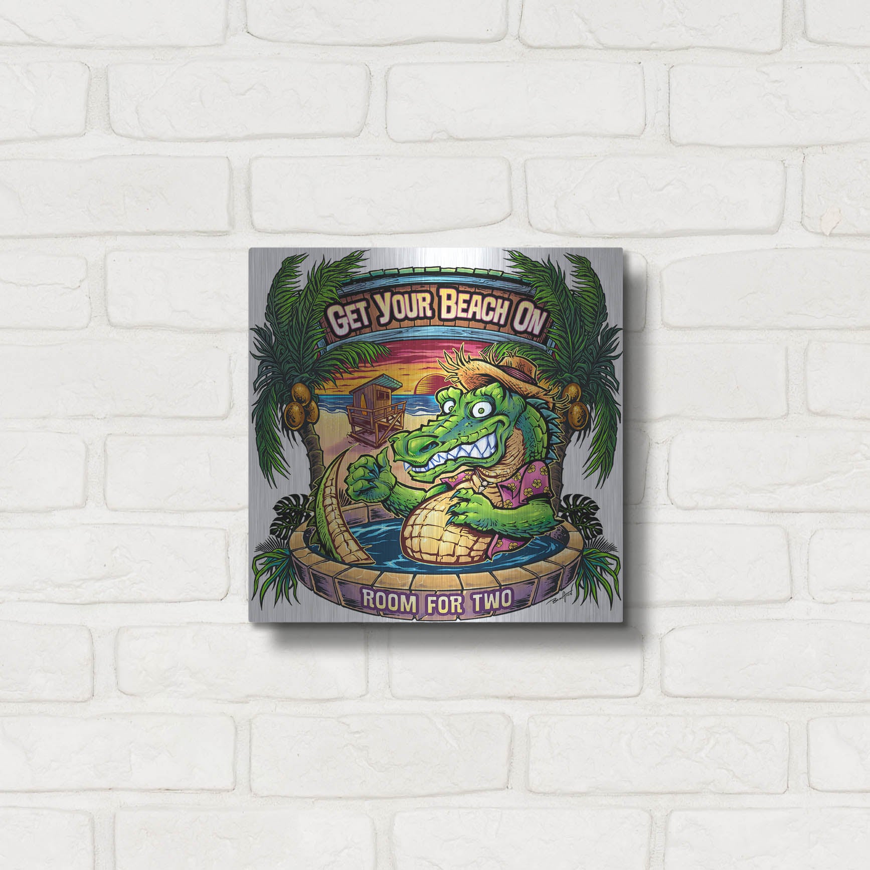 Luxe Metal Art 'Gator Full Color' by Flyland Designs, Metal Wall Art,12x12
