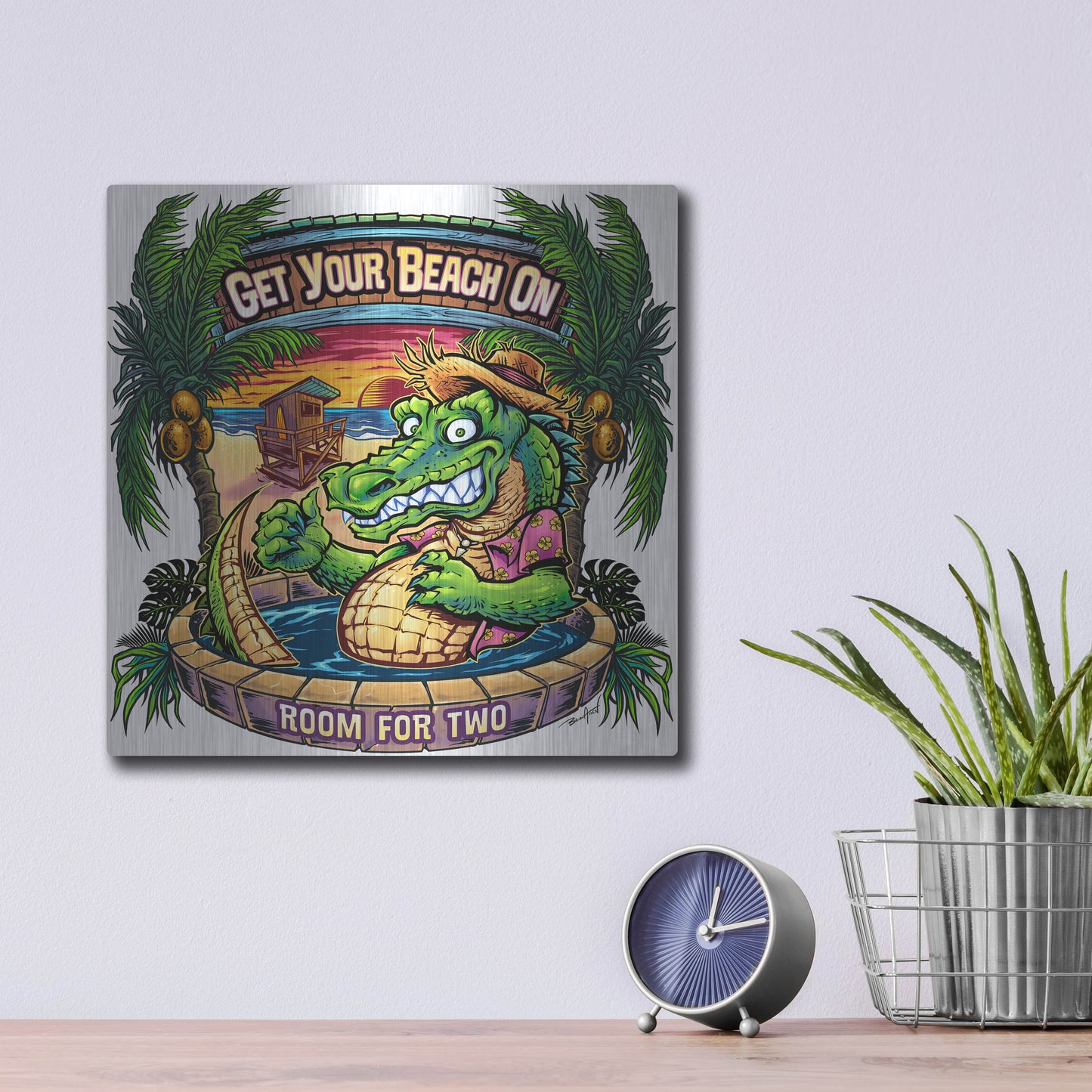 Luxe Metal Art 'Gator Full Color' by Flyland Designs, Metal Wall Art,12x12