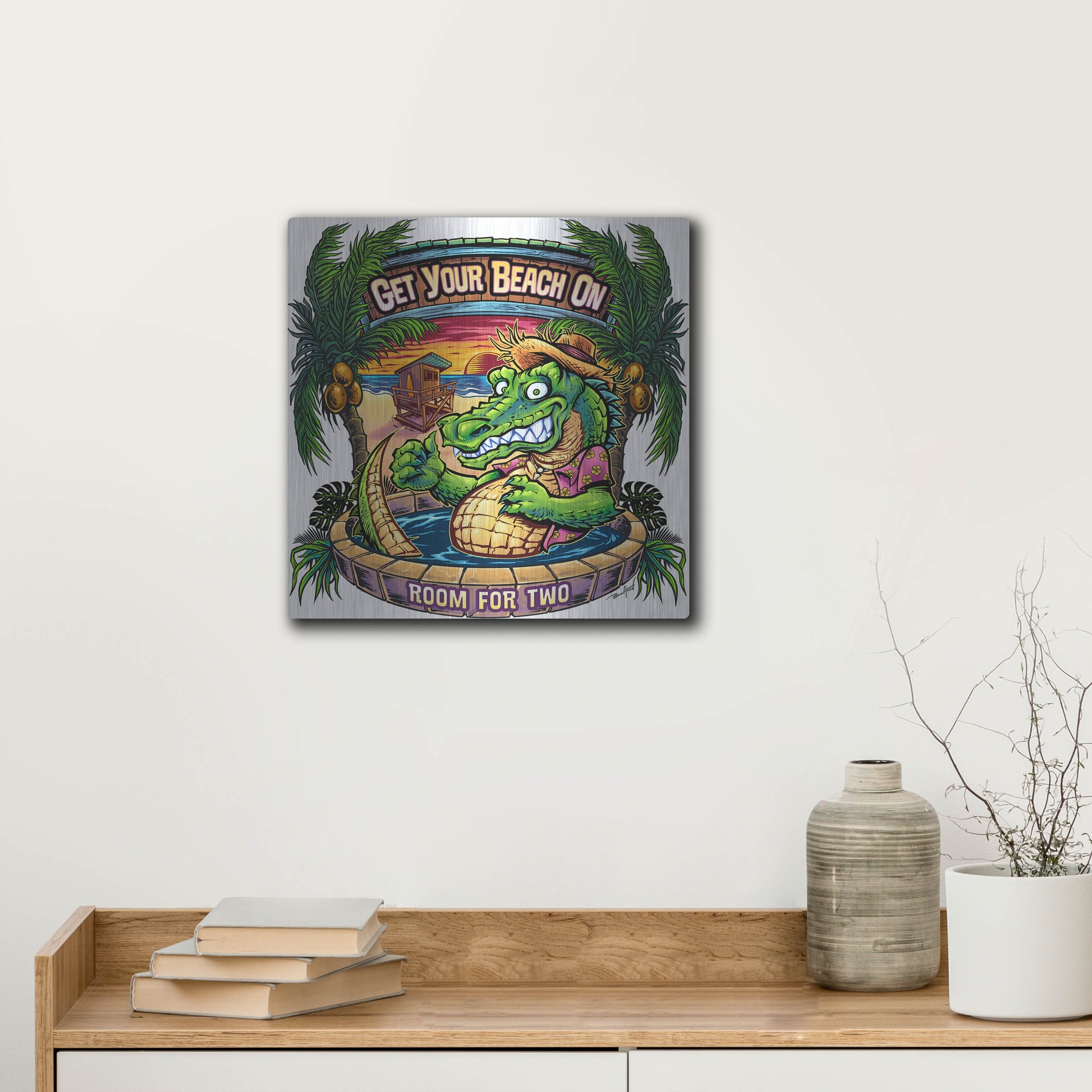 Luxe Metal Art 'Gator Full Color' by Flyland Designs, Metal Wall Art,12x12