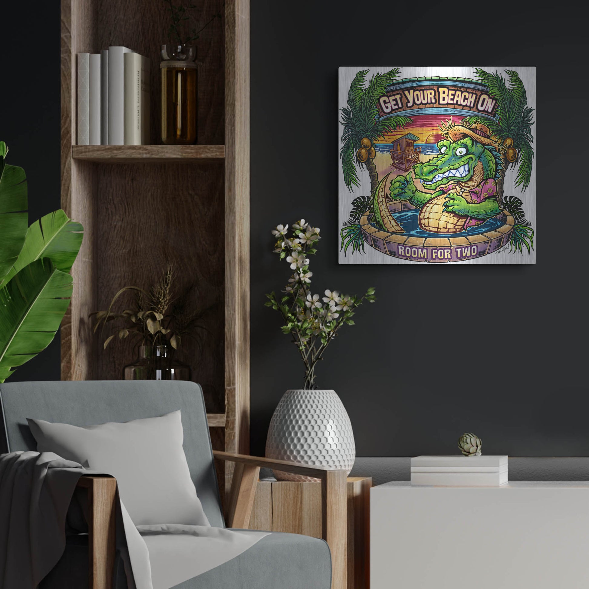 Luxe Metal Art 'Gator Full Color' by Flyland Designs, Metal Wall Art,24x24