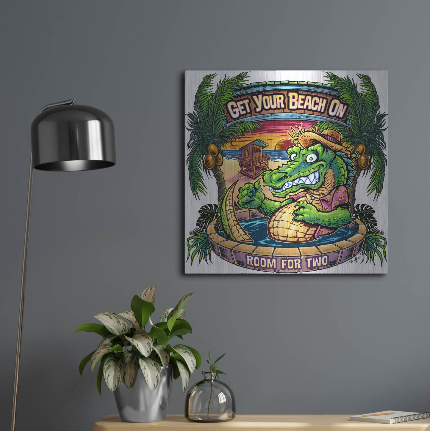 Luxe Metal Art 'Gator Full Color' by Flyland Designs, Metal Wall Art,24x24