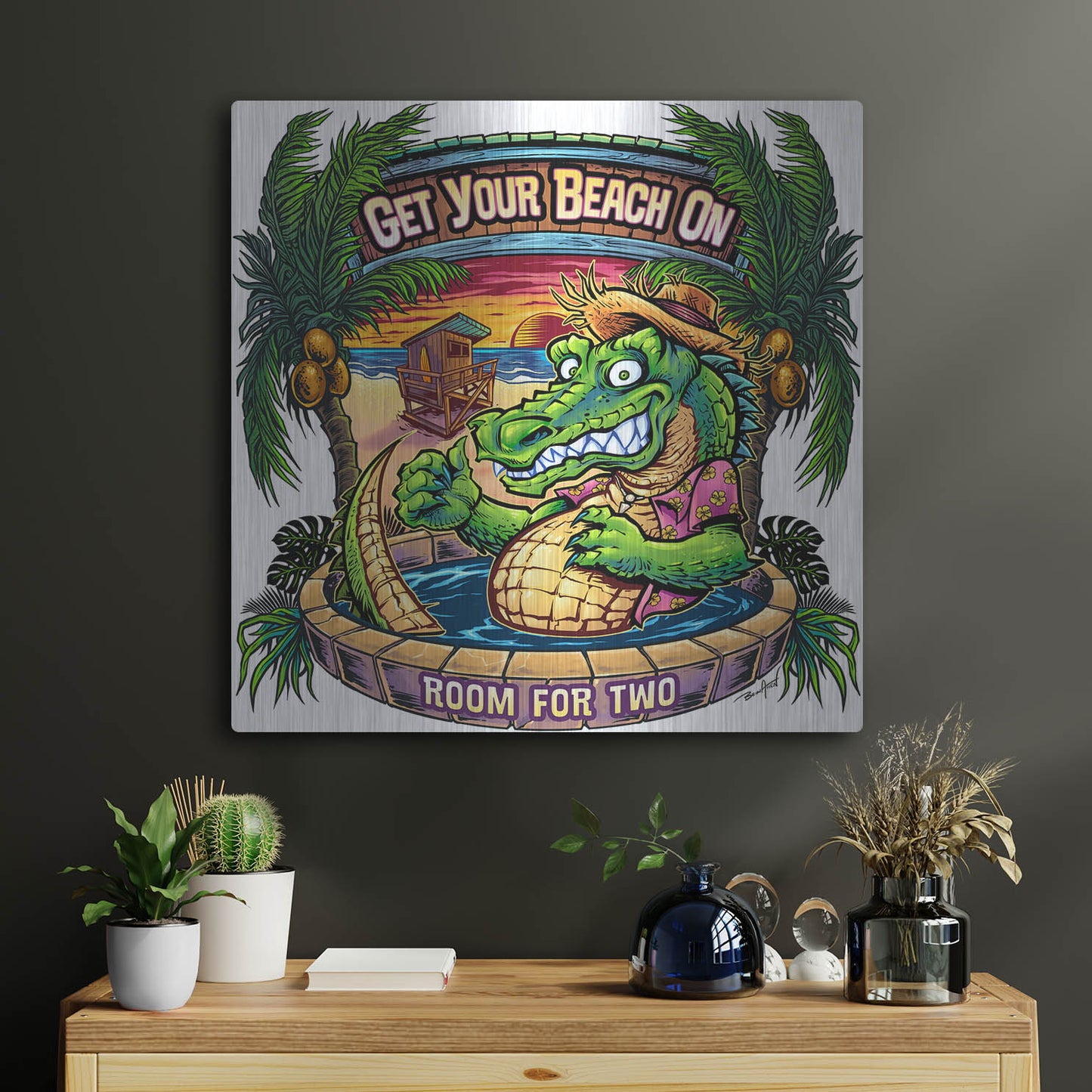 Luxe Metal Art 'Gator Full Color' by Flyland Designs, Metal Wall Art,24x24