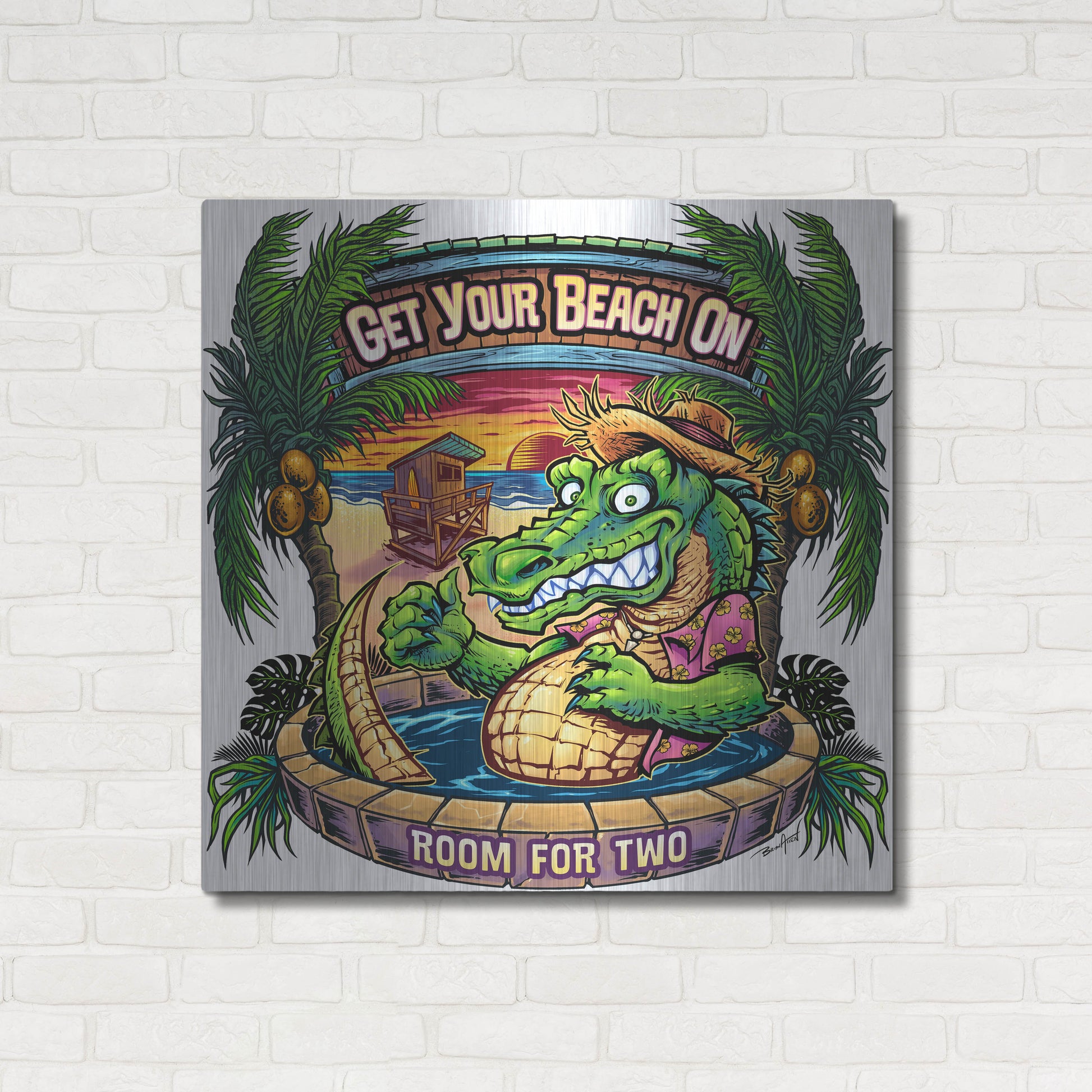 Luxe Metal Art 'Gator Full Color' by Flyland Designs, Metal Wall Art,36x36