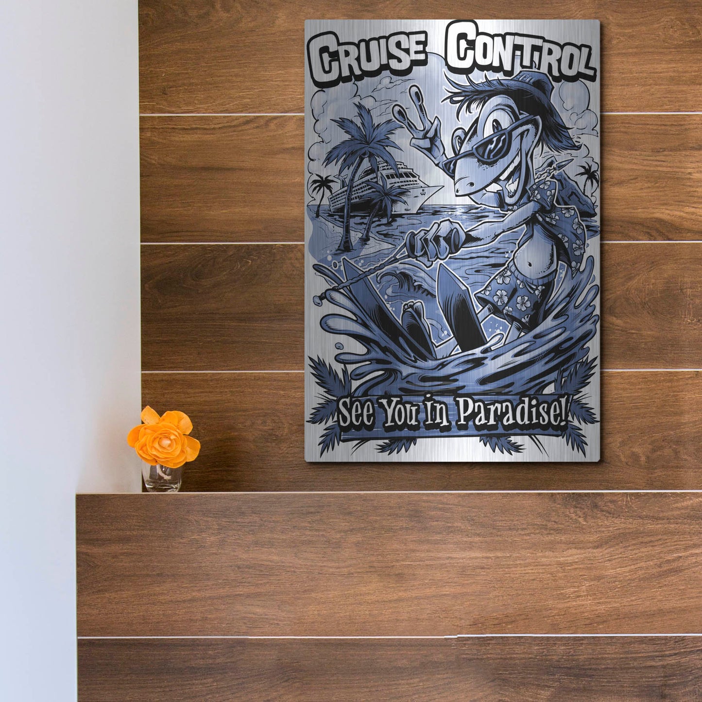 Luxe Metal Art 'Gecko Water Skiing' by Flyland Designs, Metal Wall Art,12x16