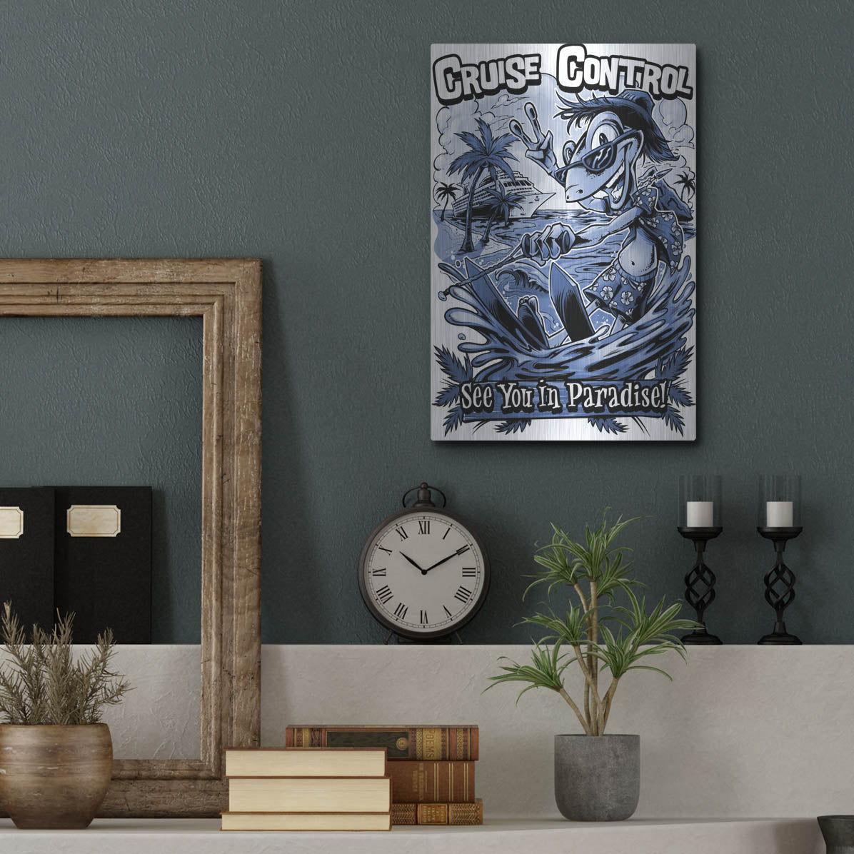 Luxe Metal Art 'Gecko Water Skiing' by Flyland Designs, Metal Wall Art,12x16