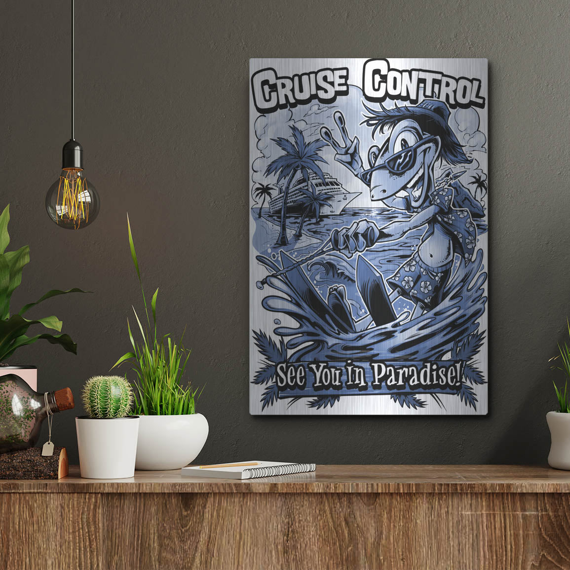 Luxe Metal Art 'Gecko Water Skiing' by Flyland Designs, Metal Wall Art,12x16