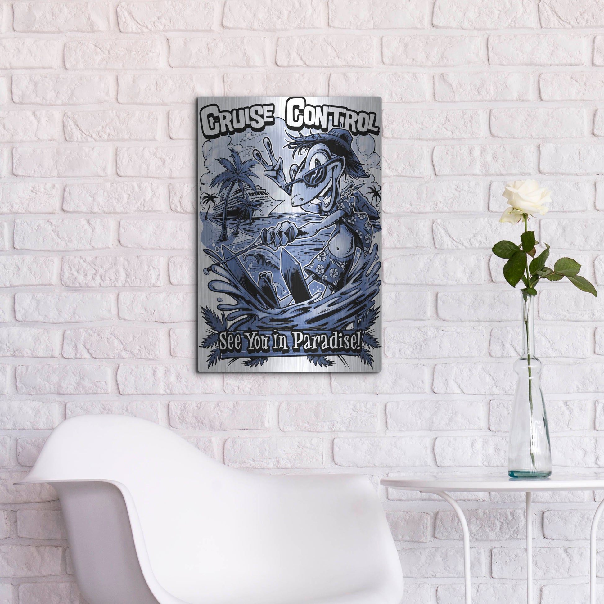 Luxe Metal Art 'Gecko Water Skiing' by Flyland Designs, Metal Wall Art,16x24