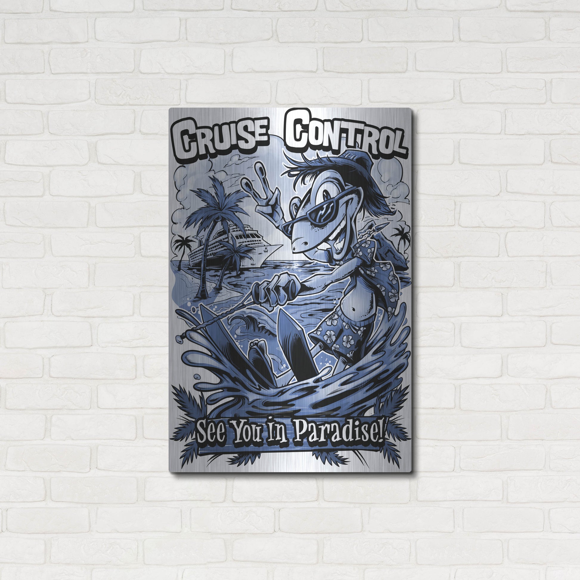 Luxe Metal Art 'Gecko Water Skiing' by Flyland Designs, Metal Wall Art,24x36