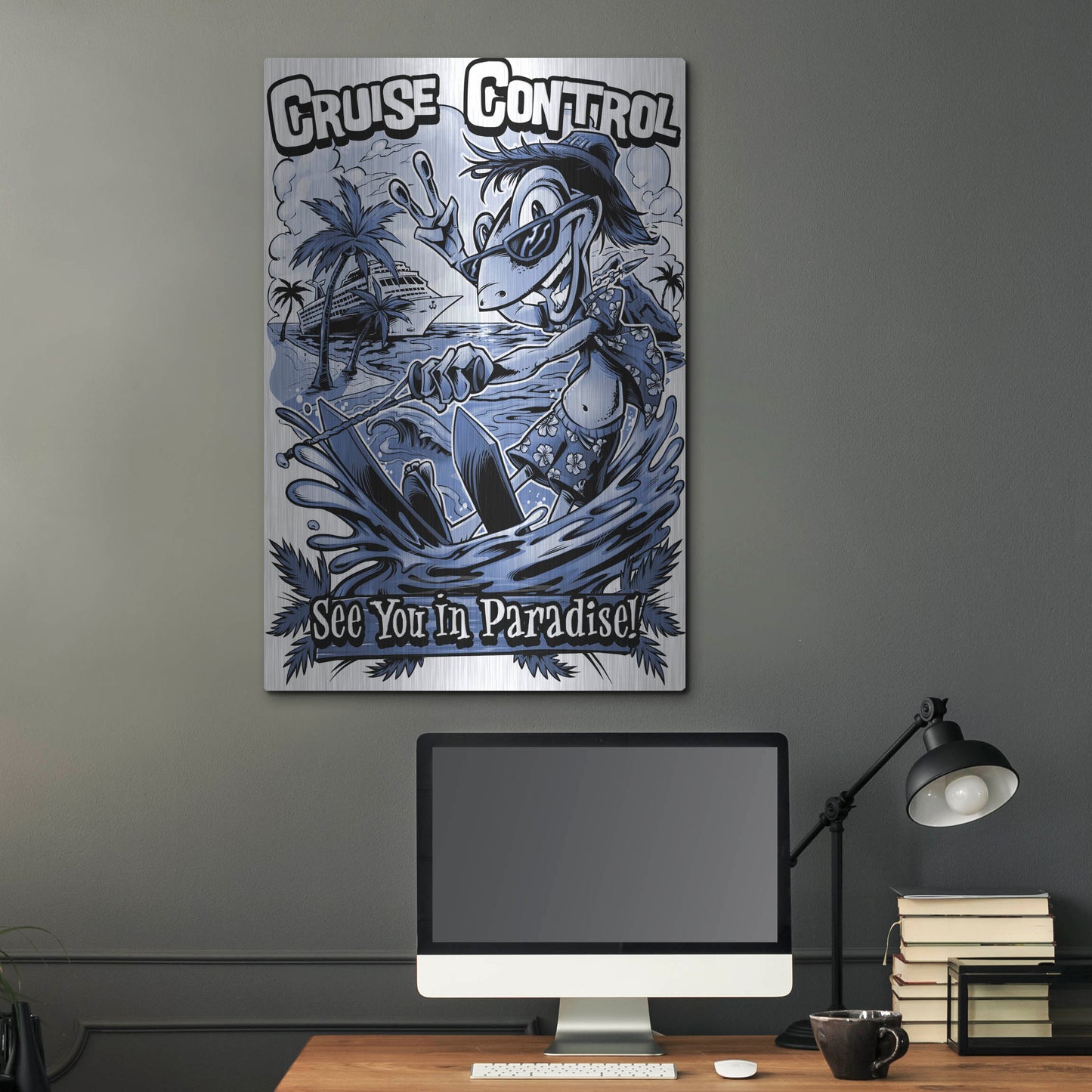 Luxe Metal Art 'Gecko Water Skiing' by Flyland Designs, Metal Wall Art,24x36