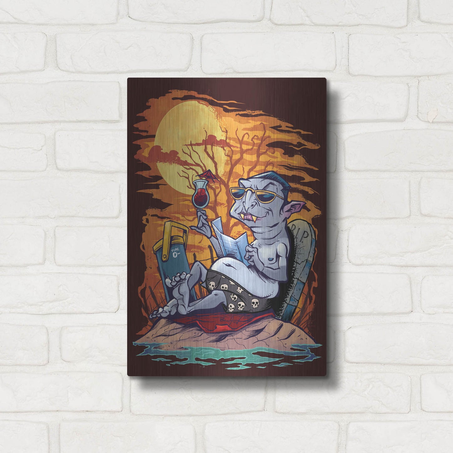 Luxe Metal Art 'Halloween At The Beach - Dracula' by Flyland Designs, Metal Wall Art,12x16