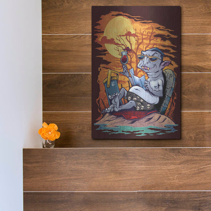 Luxe Metal Art 'Halloween At The Beach - Dracula' by Flyland Designs, Metal Wall Art,12x16