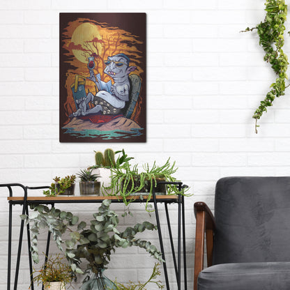 Luxe Metal Art 'Halloween At The Beach - Dracula' by Flyland Designs, Metal Wall Art,12x16