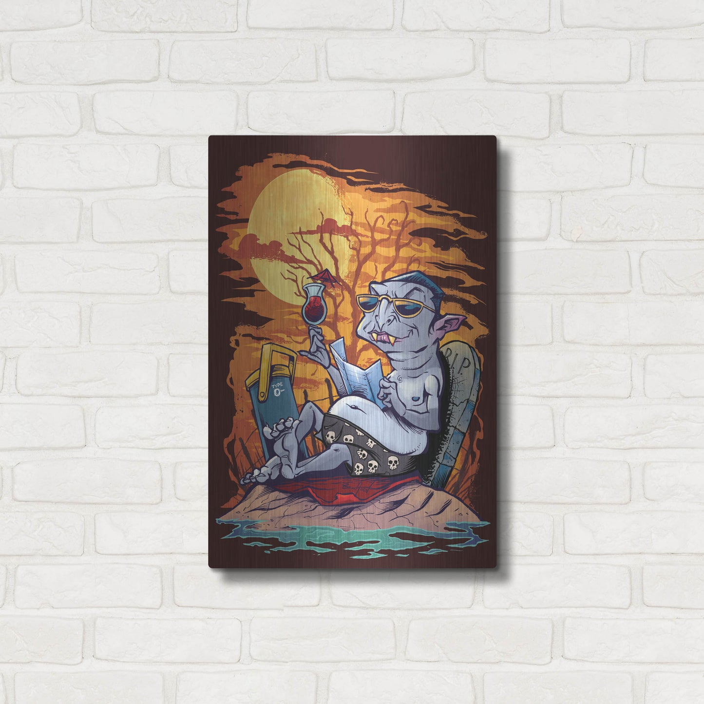 Luxe Metal Art 'Halloween At The Beach - Dracula' by Flyland Designs, Metal Wall Art,16x24