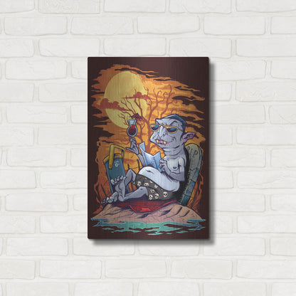 Luxe Metal Art 'Halloween At The Beach - Dracula' by Flyland Designs, Metal Wall Art,16x24